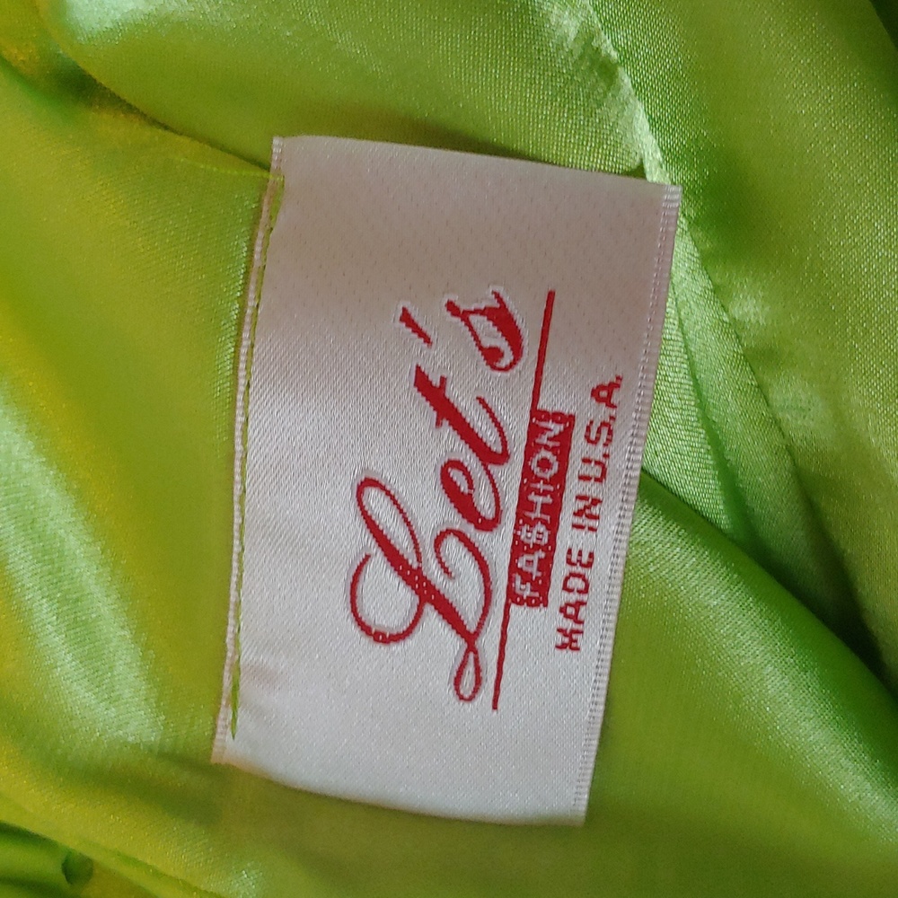 Lime Green Spaghetti-Strap Prom Dress with Rosette Accent - Picture 2 of 5